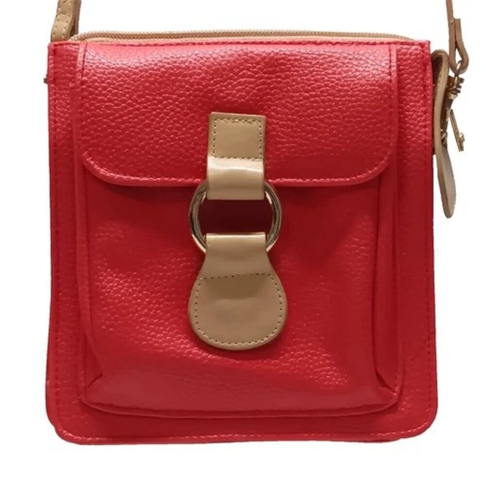 Versace Fragrance Profumi Crossbody Bag Red Pebbled Beige Faux Leather Rare GUC‎